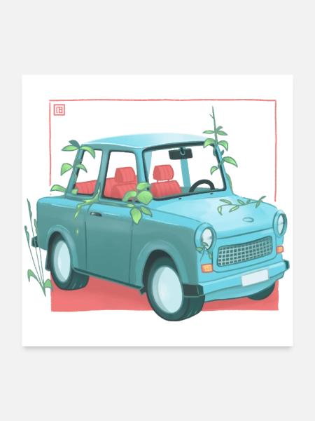 Trabi mit Pflanzen - Poster 60x60 cm - Weiß - Vorne