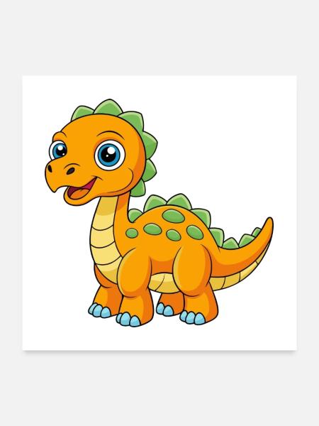 Dinosaurier Niedliche Maskottchen Zeichentrickfigur Kawaii - Poster 60x60 cm - Weiß - Vorne