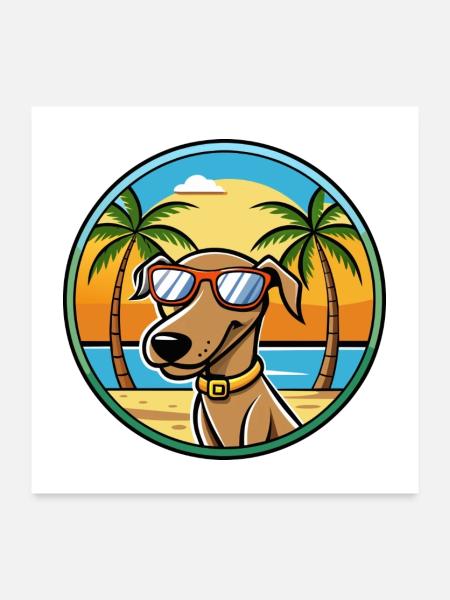 Plott Hound Hund Rasse Cartoon Sonnenbrille Strand - Poster 60x60 cm - Weiß - Vorne