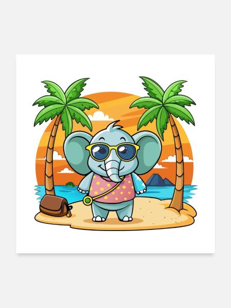 Elefant Lustige Cartoon Sommer Strand Sonnenbrille - Poster 60x60 cm - Weiß - Vorne