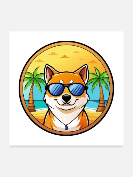 Shih Poo Hunderasse Cartoon Sonnenbrille Strand - Poster 60x60 cm - Weiß - Vorne