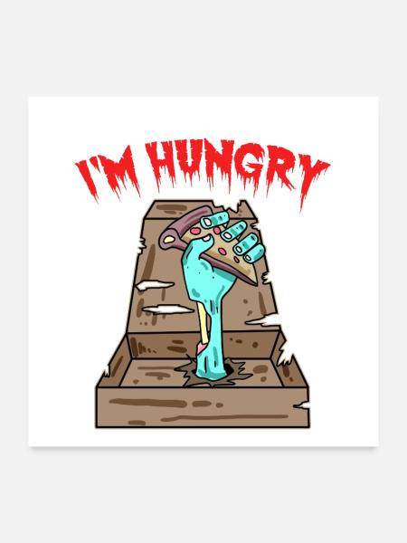 Pizza Zombie j'ai faim - Poster 60 x 60 cm - blanc - Devant