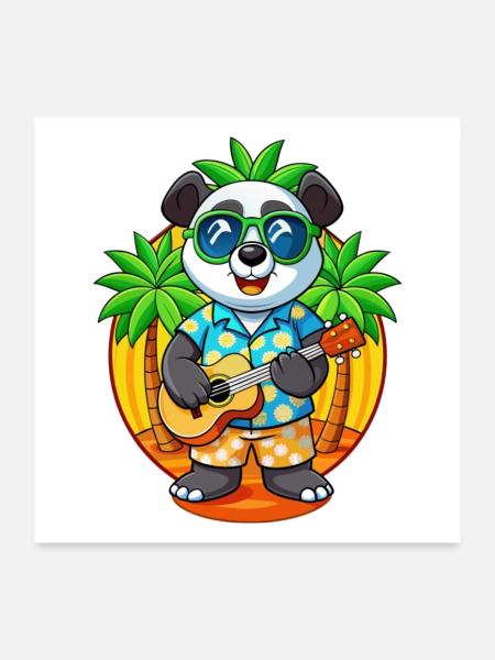 Lustige Panda Sommer Strand Sonnenbrille Hawaiianisch - Poster 60x60 cm - Weiß - Vorne