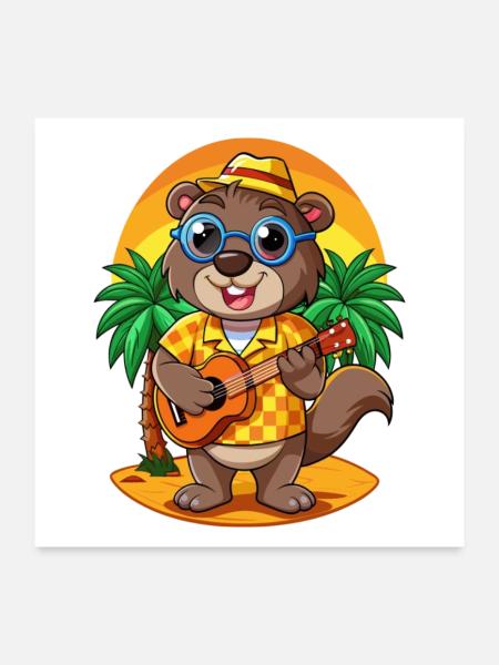 Lustige Biber Cartoon Sommer Strand Sonnenbrille - Poster 60x60 cm - Weiß - Vorne