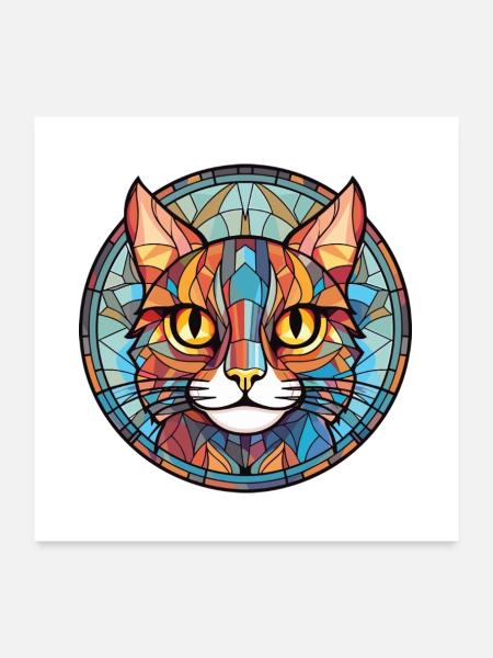 Pixie Bob Katze bunte Aquarell Haustier Illustration - Poster 60x60 cm - Weiß - Vorne