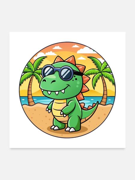 Dinosaurier Lustige Cartoon Sommer Strand Sonnenbrille - Poster 60x60 cm - Weiß - Vorne