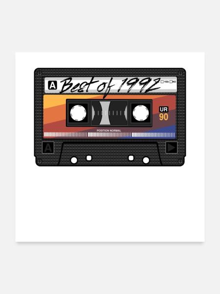 Best Of 1992 Mixtape Kassette 90er Jahre Party Mix - Poster 60x60 cm - Weiß - Vorne
