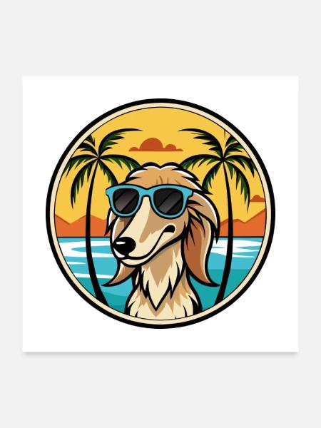 Saluki Dog Breed Cartoon Sunglasses Beach - Poster 24" x 24" (60x60 cm) - white - Front