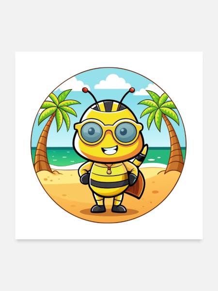 Biene Lustige Cartoon Sommer Strand Sonnenbrille - Poster 60x60 cm - Weiß - Vorne