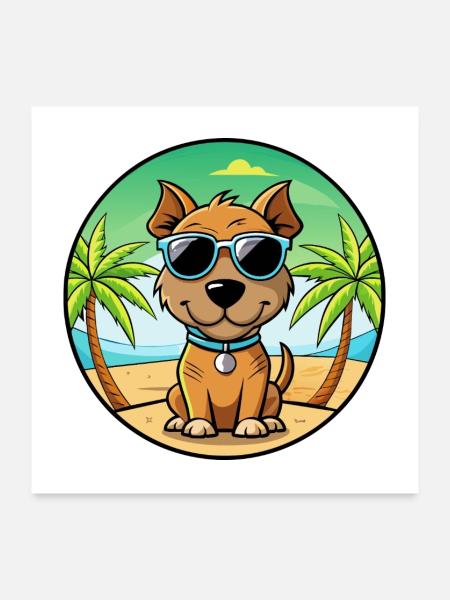 Teddy Roosevelt Terrier Hunderasse Cartoon Strand - Poster 60x60 cm - Weiß - Vorne