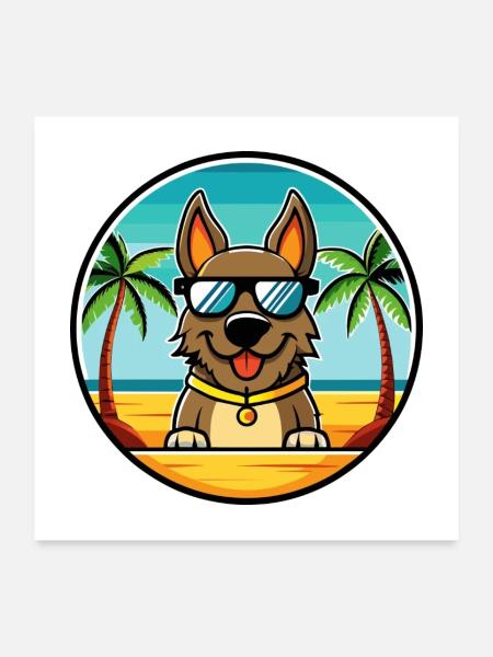 Deutsche Bracke Hunderasse Cartoon Sonnenbrille Strand - Poster 60x60 cm - Weiß - Vorne