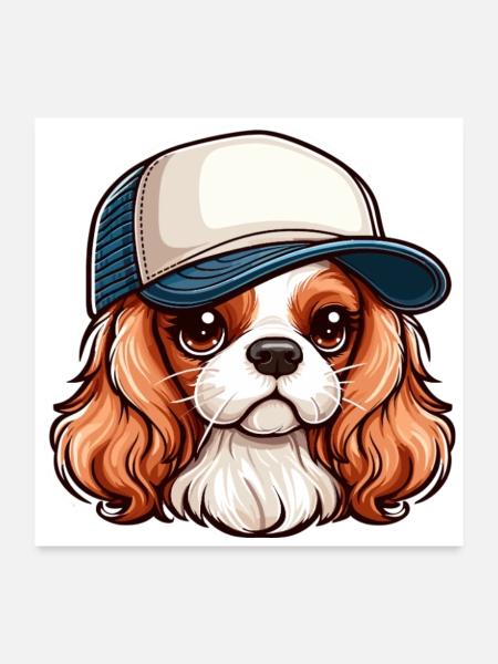 Chien Cavalier King Charles chien - casquette - Poster 60 x 60 cm - blanc
