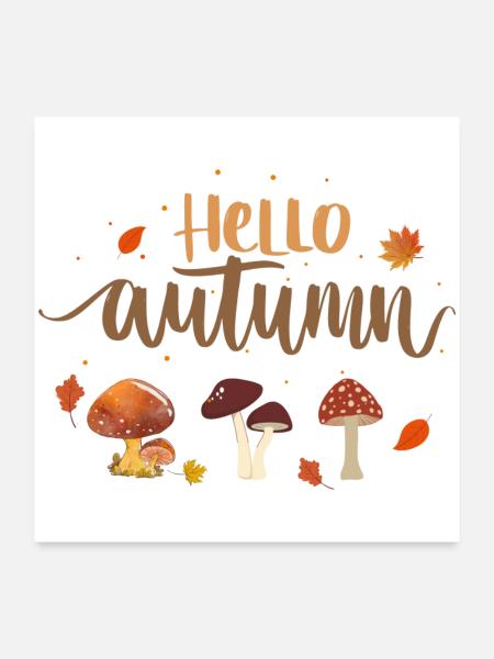 Hello Autumn Pilze - Poster 60x60 cm - Weiß