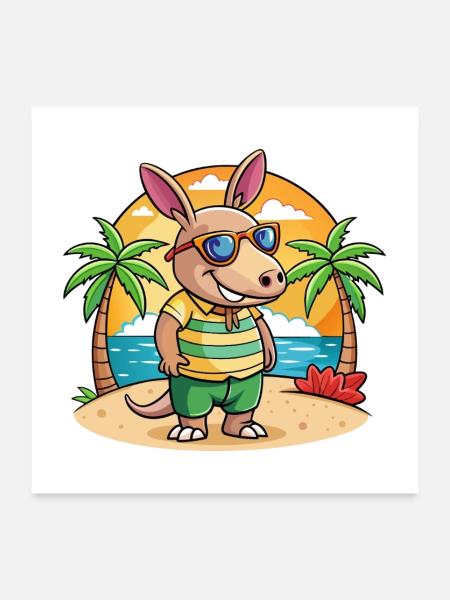 Erdferkel Lustige Cartoon Sommer Strand Sonnenbrille - Poster 60x60 cm - Weiß - Vorne
