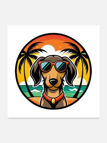 Westfälischer Dachsbracke Hunderasse Cartoon Beach - Poster 60x60 cm - Weiß - Vorne