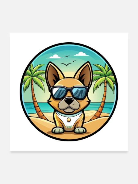Braque Français Hunderasse Cartoon Sonnenbrille Strand - Poster 60x60 cm - Weiß - Vorne