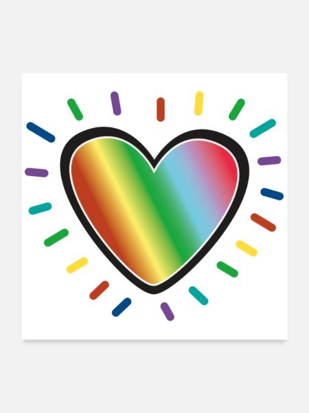 Rainbow Heart Pride Emblem - Poster 24" x 24" (60x60 cm) - white - Front
