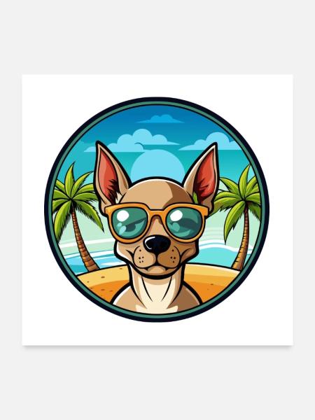 Mexikanische haarlose Hunderasse Cartoon Sonnenbrille Strand - Poster 60x60 cm - Weiß - Vorne