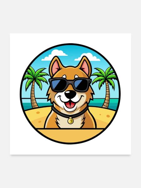 Alano Español Hunderasse Cartoon Sonnenbrille Strand - Poster 60x60 cm - Weiß - Vorne