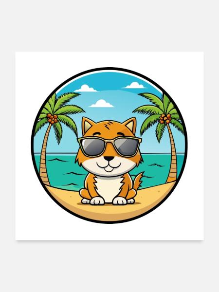 Zypern Katzenrasse Cartoon Sonnenbrille Strand - Poster 60x60 cm - Weiß - Vorne