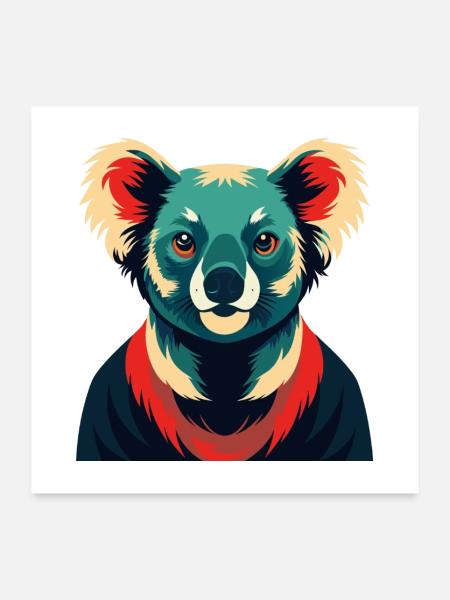 Koala Cartoon Figur Buntes Haustier Tier - Poster 60x60 cm - Weiß - Vorne