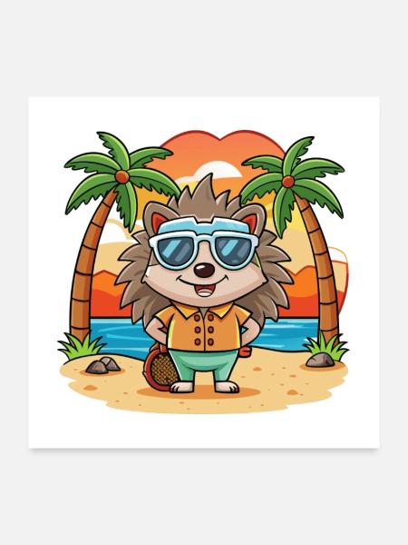 Igel Lustige Cartoon Sommer Strand Sonnenbrille - Poster 60x60 cm - Weiß - Vorne