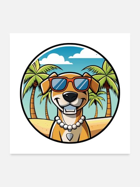 Southern Hound Dog Breed Cartoon Sunglasses Beach - Poster 24" x 24" (60x60 cm) - white - Front