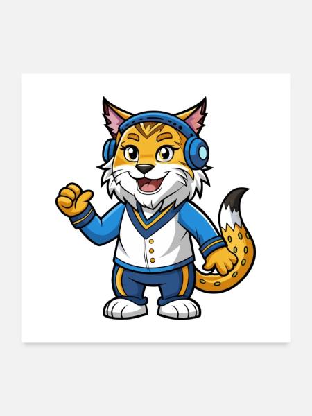 Luchs Lustige Zeichentrickfigur Kopfhörermusik - Poster 60x60 cm - Weiß - Vorne