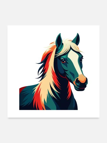Pony Cartoon Figur Buntes Haustier Tier - Poster 60x60 cm - Weiß - Vorne