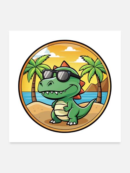 Dinosaurier Lustige Cartoon Sommer Strand Sonnenbrille - Poster 60x60 cm - Weiß - Vorne