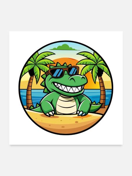Krokodil Lustige Cartoon Sommer Strand Sonnenbrille - Poster 60x60 cm - Weiß - Vorne