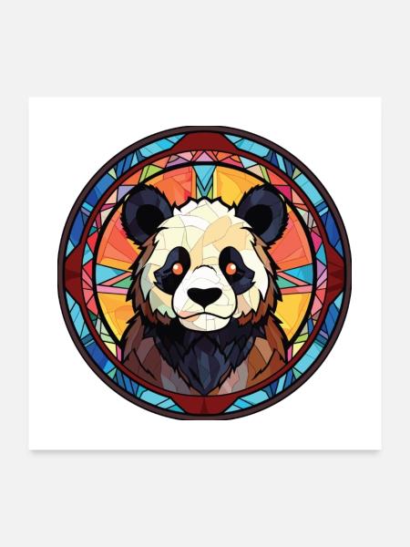 Panda Buntes Aquarell Tier Haustier Illustration - Poster 60x60 cm - Weiß - Vorne