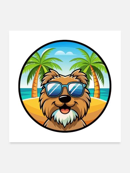 Barbet Dog Breed Cartoon Sunglasses Beach - Poster 24" x 24" (60x60 cm) - white - Front