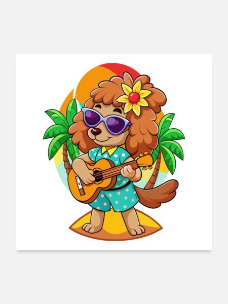Lustige Pudel Hund Cartoon Sommer Strand Sonnenbrille - Poster 60x60 cm - Weiß - Vorne