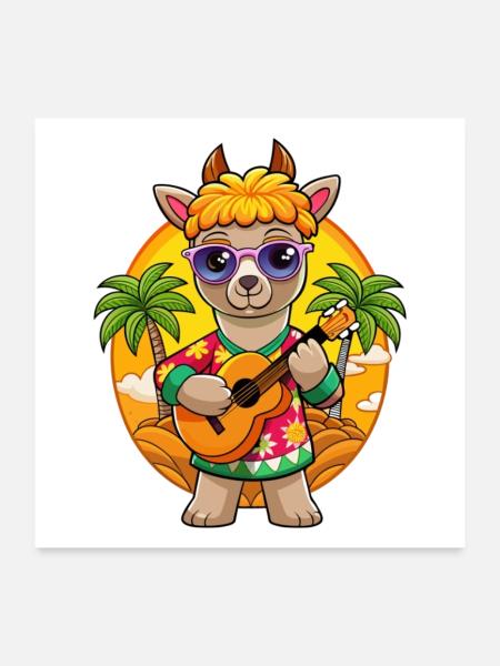 Lunettes de soleil de plage d’été de dessin animé d’alpaga drôle - Poster 60 x 60 cm - blanc - Devant