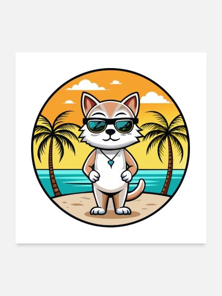 Burmilla Cat Breed Cartoon Lunettes de soleil Beach - Poster 60 x 60 cm - blanc - Devant
