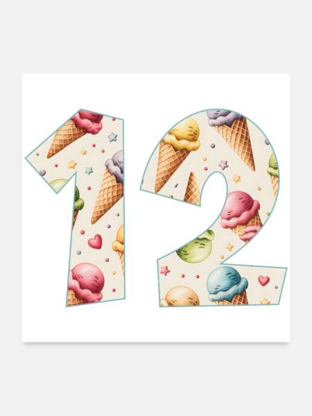 EISCREME NUMMER 12 JAHRE EIS 12. GEBURTSTAG - Poster 60x60 cm - Weiß - Vorne