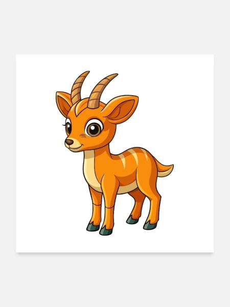 Antilope Niedliche Maskottchen Zeichentrickfigur Kawaii - Poster 60x60 cm - Weiß - Vorne
