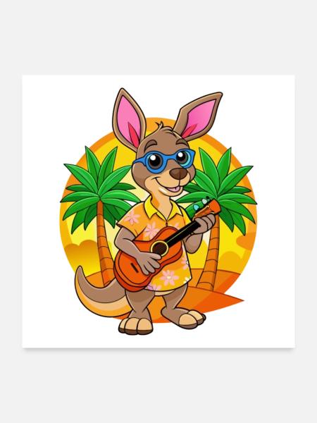 Lustige Känguru Sommer Strand Sonnenbrille Hawaiianisch - Poster 60x60 cm - Weiß - Vorne
