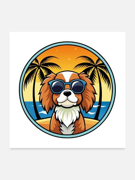 Cavalier King Charles Spaniel Hunderasse Karikatur - Poster 60x60 cm - Weiß - Vorne