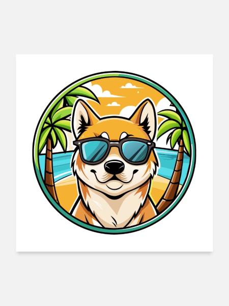 Jindo Dog Breed Cartoon Sunglasses Beach - Poster 24" x 24" (60x60 cm) - white - Front