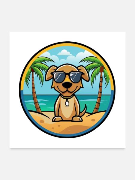 Pointer Hund Rasse Cartoon Sonnenbrille Strand - Poster 60x60 cm - Weiß - Vorne