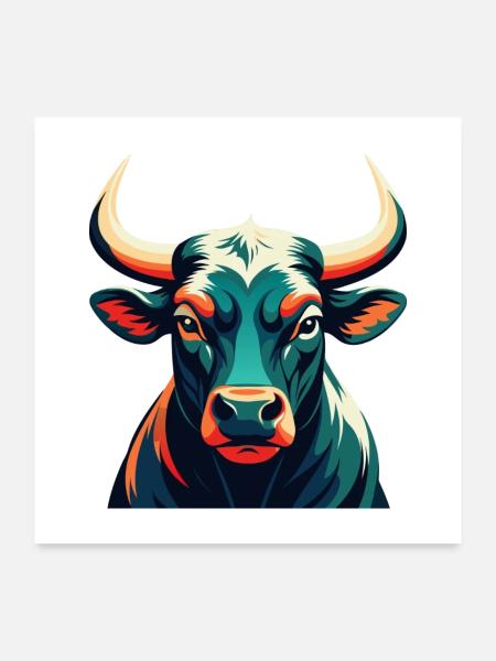 Taureau Personnage De Dessin Animé Animal De Compagnie Coloré - Poster 60 x 60 cm - blanc - Devant