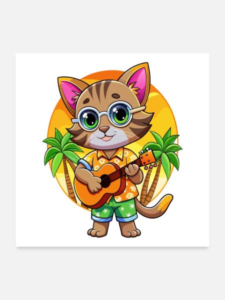 Lunettes de soleil de plage d’été de dessin animé de chaton drôle - Poster 60 x 60 cm - blanc - Devant