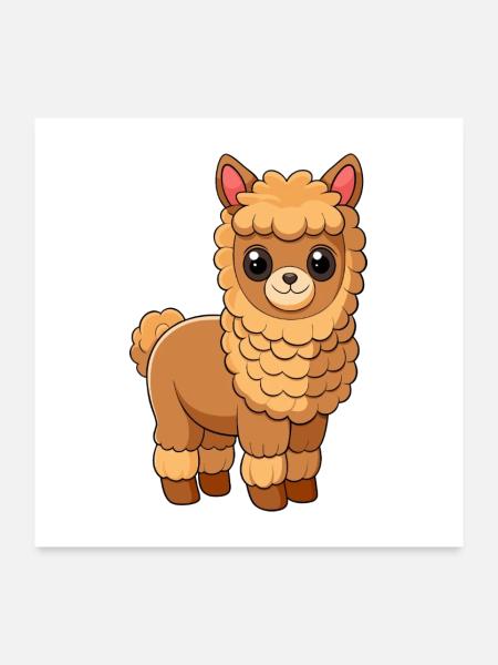 Alpaka Niedliche Maskottchen Zeichentrickfigur Kawaii - Poster 60x60 cm - Weiß - Vorne
