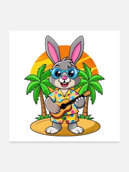 Lunettes de soleil de plage d’été de dessin animé de lapin drôle - Poster 60 x 60 cm - blanc - Devant