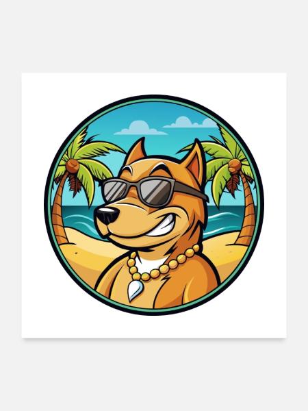 Cordoba Kampfhund Rasse Cartoon Sonnenbrille Strand - Poster 60x60 cm - Weiß - Vorne