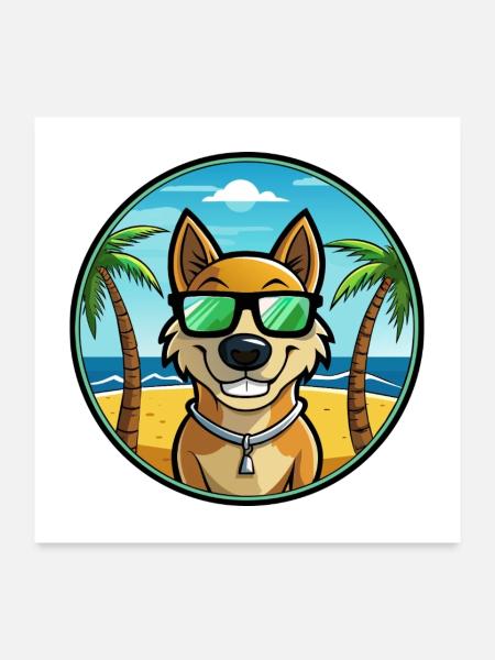 Alano Español Hunderasse Cartoon Sonnenbrille Strand - Poster 60x60 cm - Weiß - Vorne