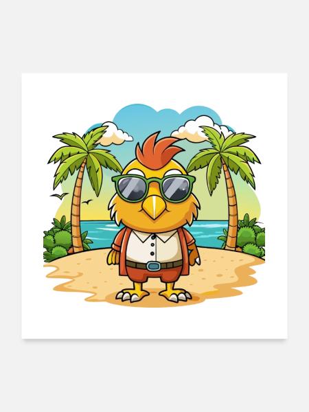 Lunettes de soleil Hawk Funny Cartoon Summer Beach - Poster 60 x 60 cm - blanc - Devant