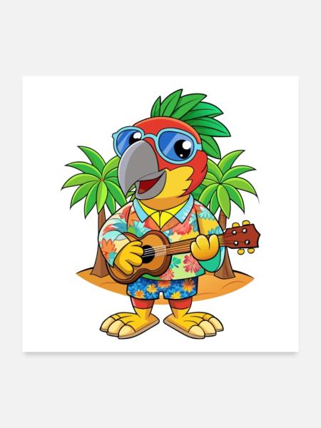 Lustige Papageien-Cartoon-Sommer-Strand-Sonnenbrille - Poster 60x60 cm - Weiß - Vorne